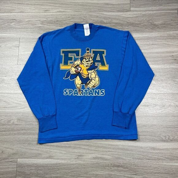 Vintage Shirt Mens Large Blue FAA Spartans 90s Single Stitch Retro - Picture 1 of 8